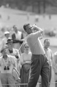 Jack Burke Jr. in action on Saturday at Augusta National during the third round of the 1957 Masters Tournament - Source: Getty